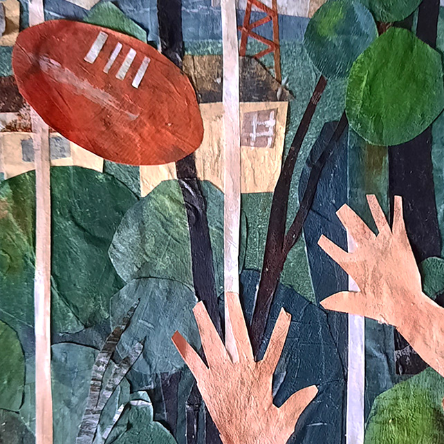 Close up detail of hands and a football.