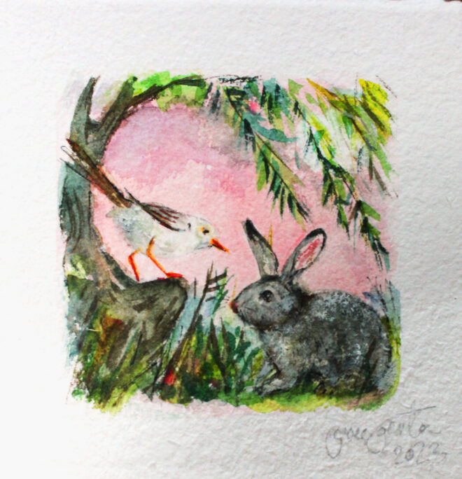 The Wren and Bunny 2023 - watercolour Illustration