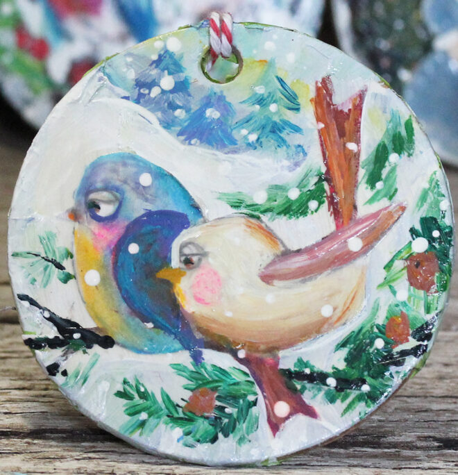 Original Christmas Tree Ornament - Vintage style, Love Birds _003