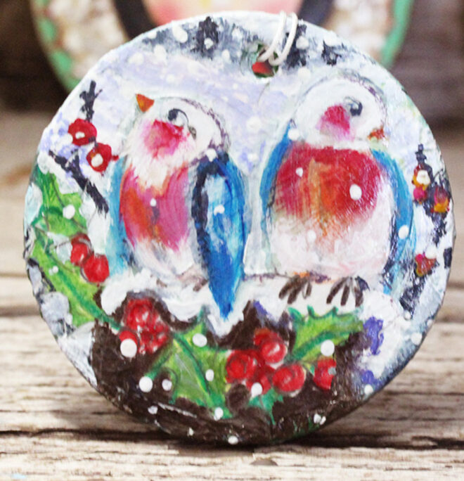 Original Christmas Tree Ornament - Vintage style, Love Birds _002