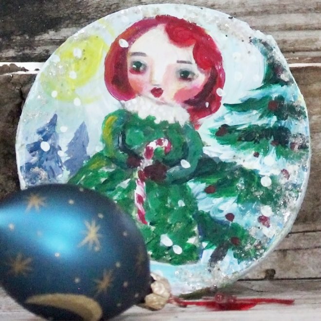 Christmas Tree Ornament - Vintage style, Girl With A Candy Cane