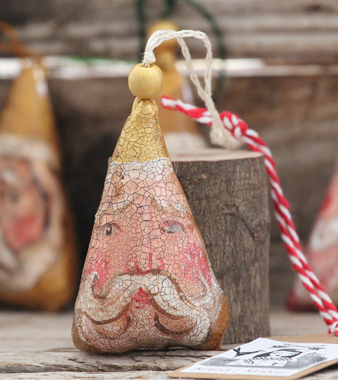 Hand painted Santa decorations | Gold